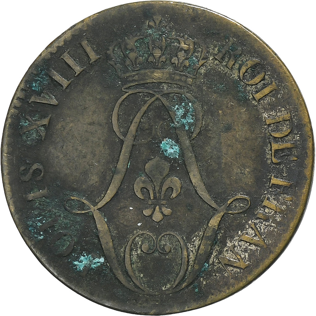 General Colony, 10 Centimes, 1816, Paris, Billon, VF(20-25), Lecompte:26