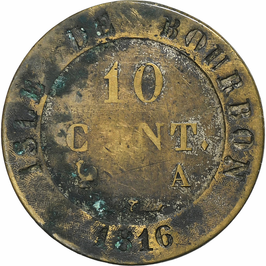 General Colony, 10 Centimes, 1816, Paris, Billon, VF(20-25), Lecompte:26