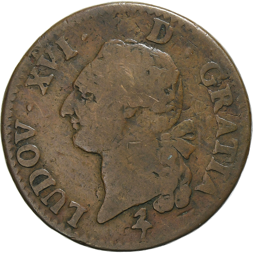 France, Louis XVI, Sol, 1791, Paris, Cuivre, TB, Gadoury:350, KM:578.1