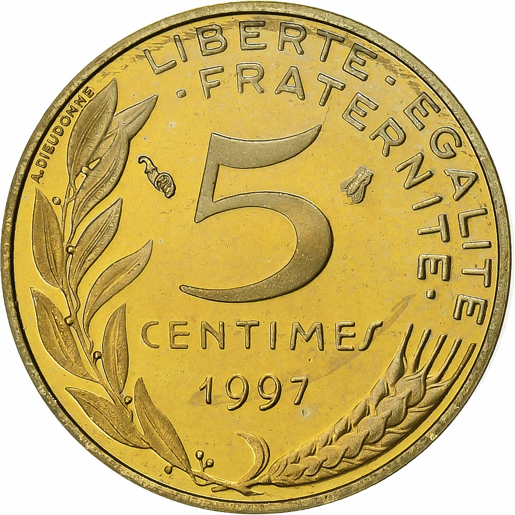 France, 5 Centimes, Marianne, 1997, Paris, Proof, Aluminum-Bronze, MS(65-70)