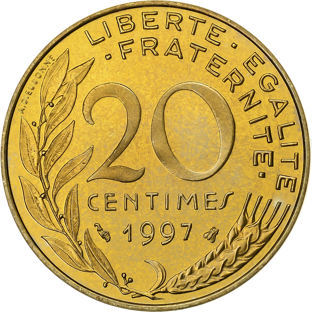Frankrijk, 20 Centimes, Marianne, 1997, Paris, Proof, Aluminum-Bronze, FDC
