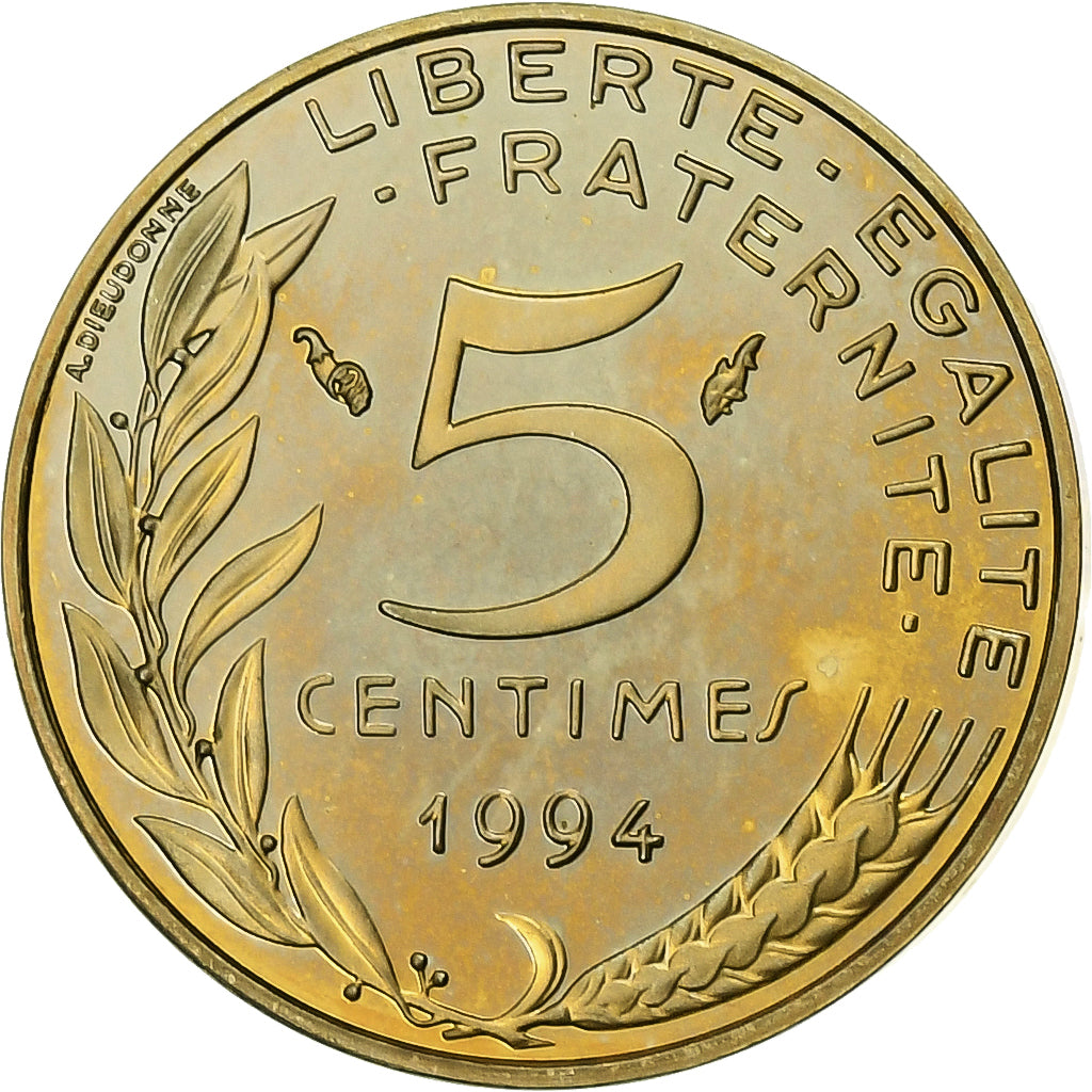 Francia, 5 Centimes, Marianne, 1994, Paris, BE, Aluminio - bronce, FDC