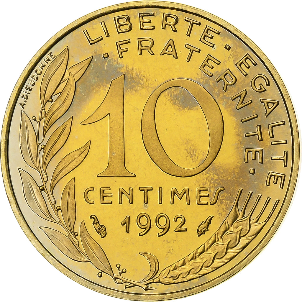 Frankrijk, 10 Centimes, Marianne, 1992, Paris, BE, Aluminum-Bronze, UNC-, KM:929
