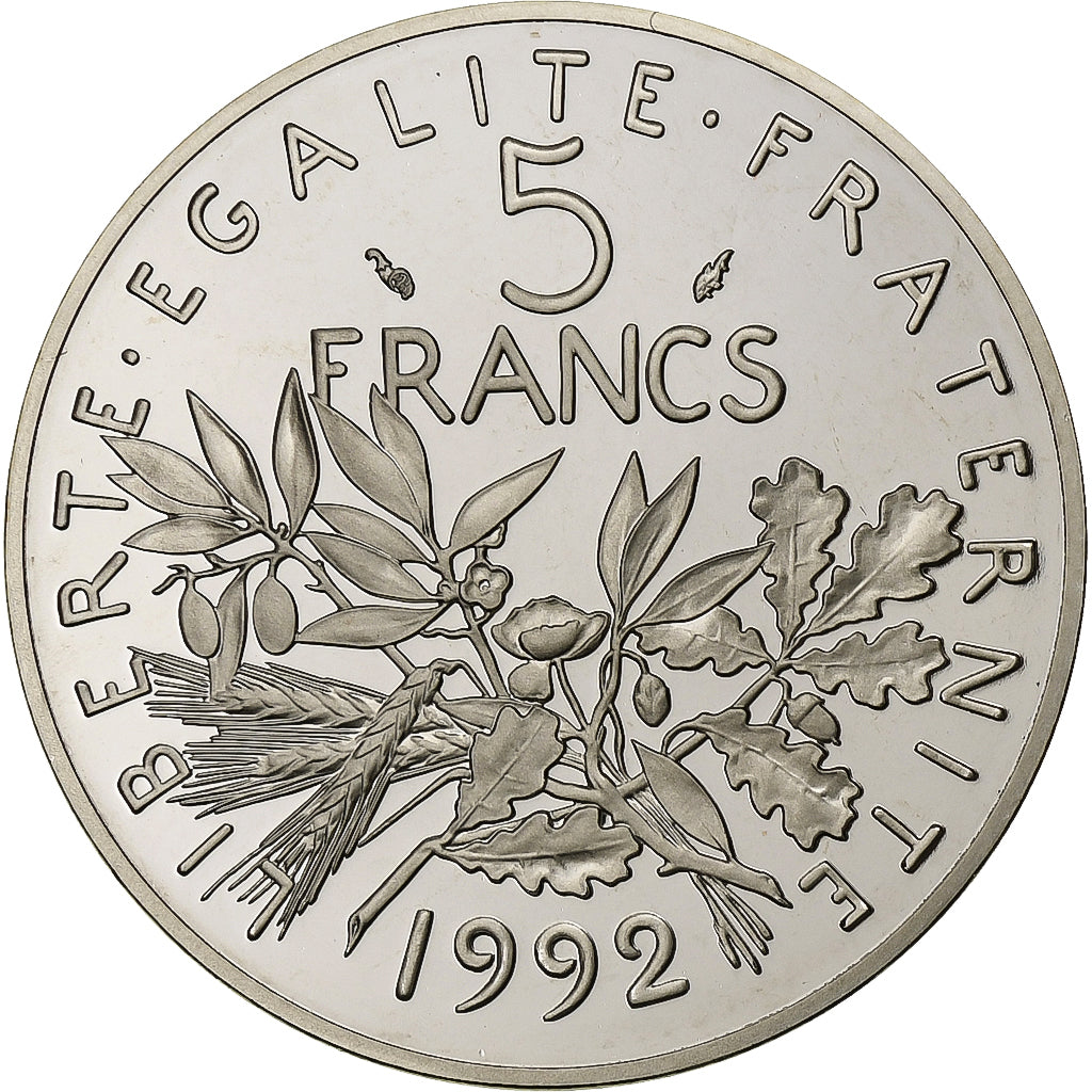 Francja, 5 Francs, Semeuse, 1992, Paris, Proof, Nikiel powlekany miedzią i