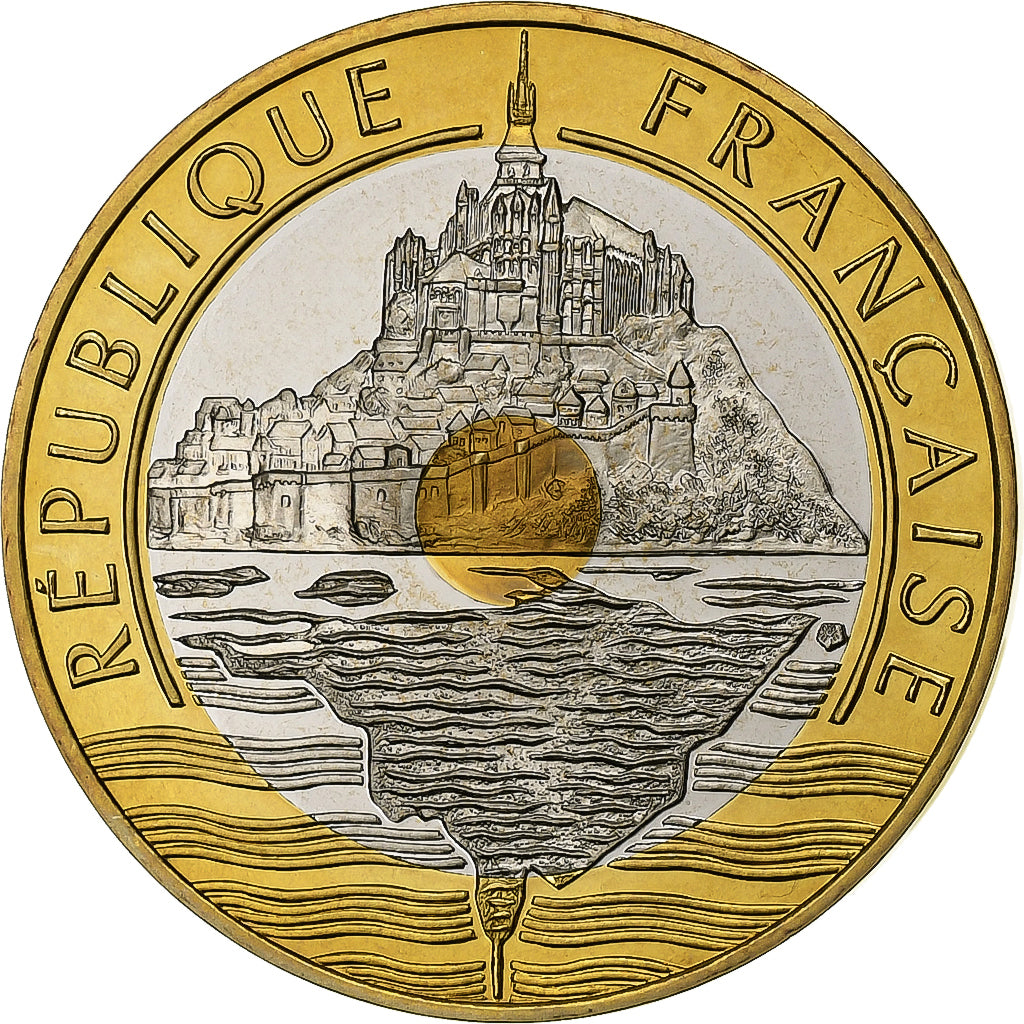 Francia, 20 Francs, Mont Saint Michel, 1992, Paris, FS, Tri-metallico, FDC
