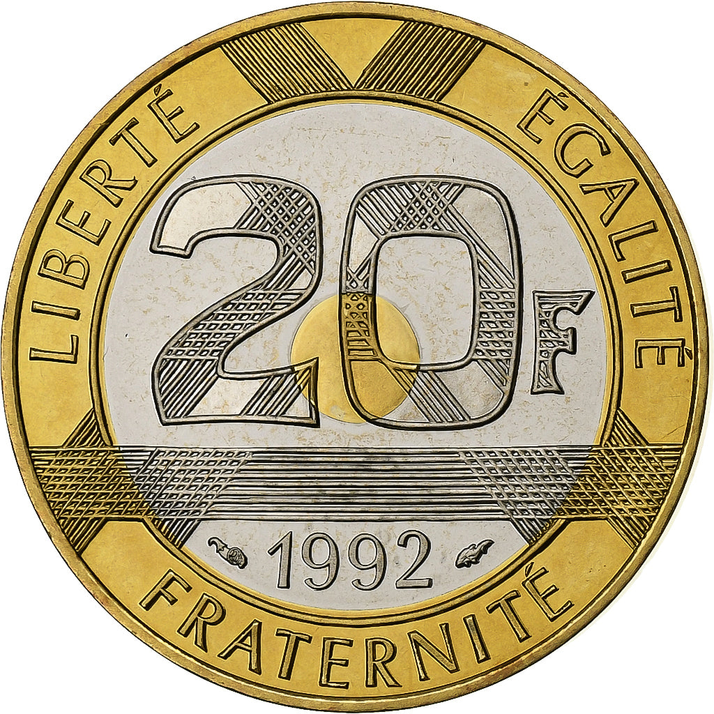 Francia, 20 Francs, Mont Saint Michel, 1992, Paris, FS, Tri-metallico, FDC