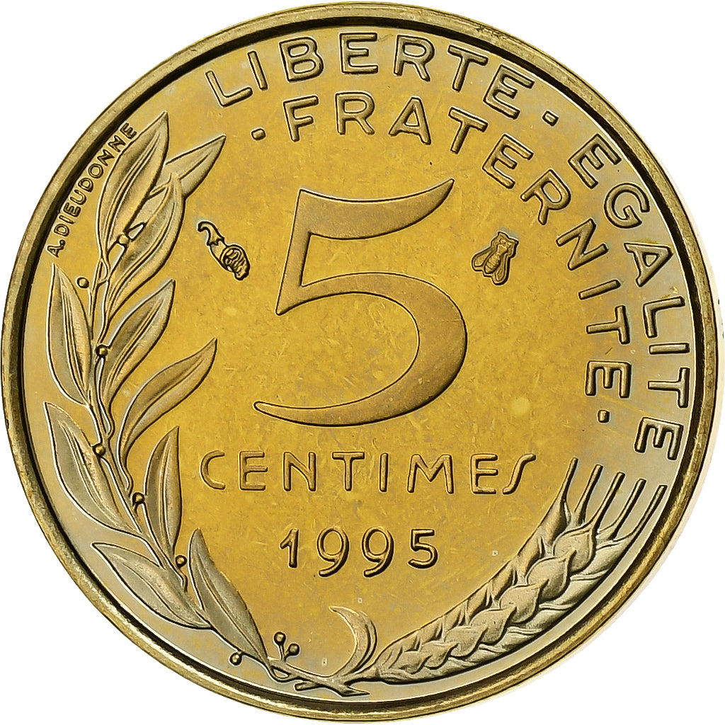 Frankrijk, 5 Centimes, Marianne, 1995, Paris, Proof / BE, Aluminum-Bronze, FDC