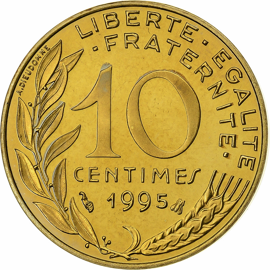 Frankrijk, 10 Centimes, Marianne, 1995, Paris, Proof / BE, Aluminum-Bronze, FDC