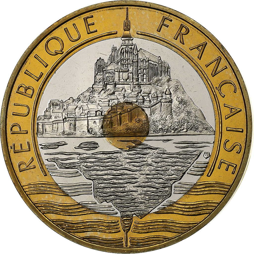 Frankrijk, 20 Francs, Mont Saint Michel, 1995, Paris, Proof, Tri-Metallic, FDC