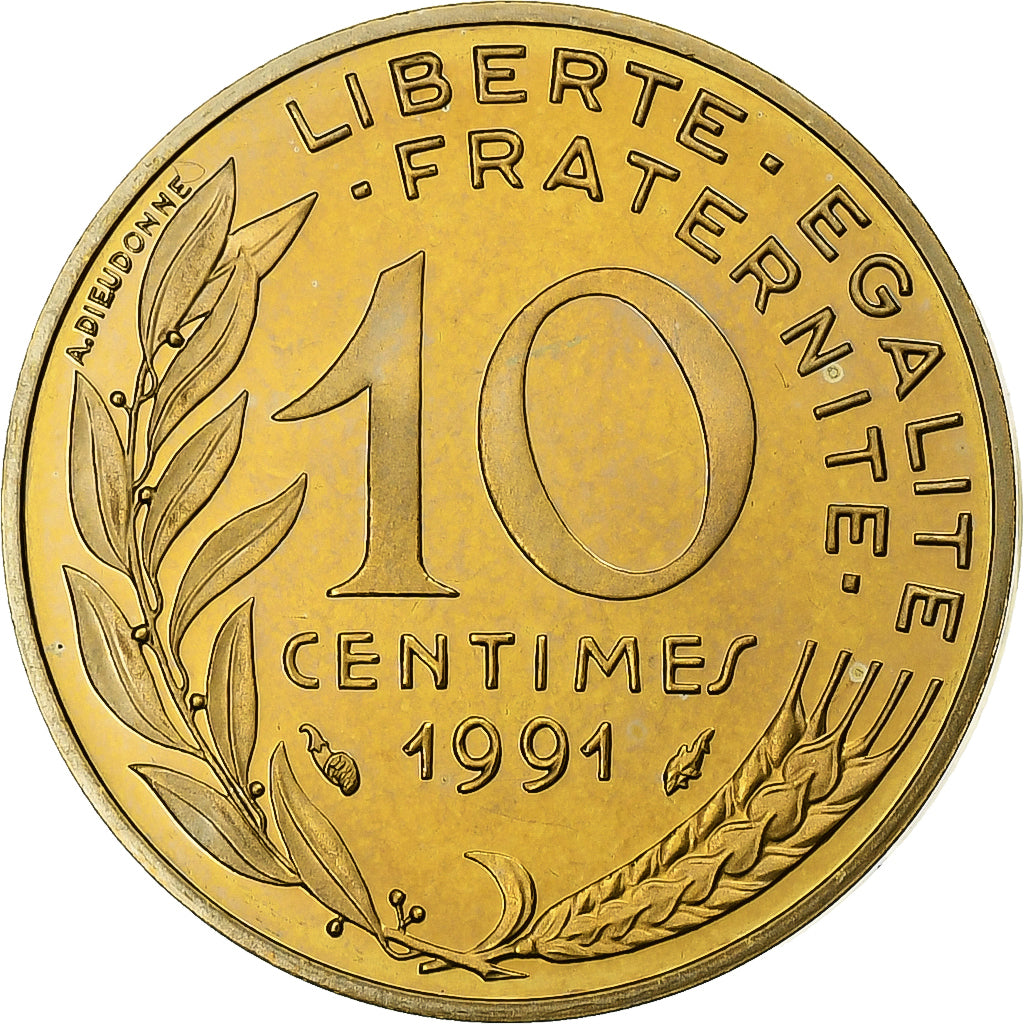 Frankrijk, 10 Centimes, Marianne, 1991, Paris, Proof, Aluminum-Bronze, FDC