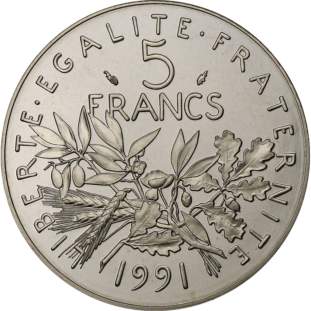 France, 5 Francs, Semeuse, 1991, Paris, Proof, Nickel Clad Copper-Nickel