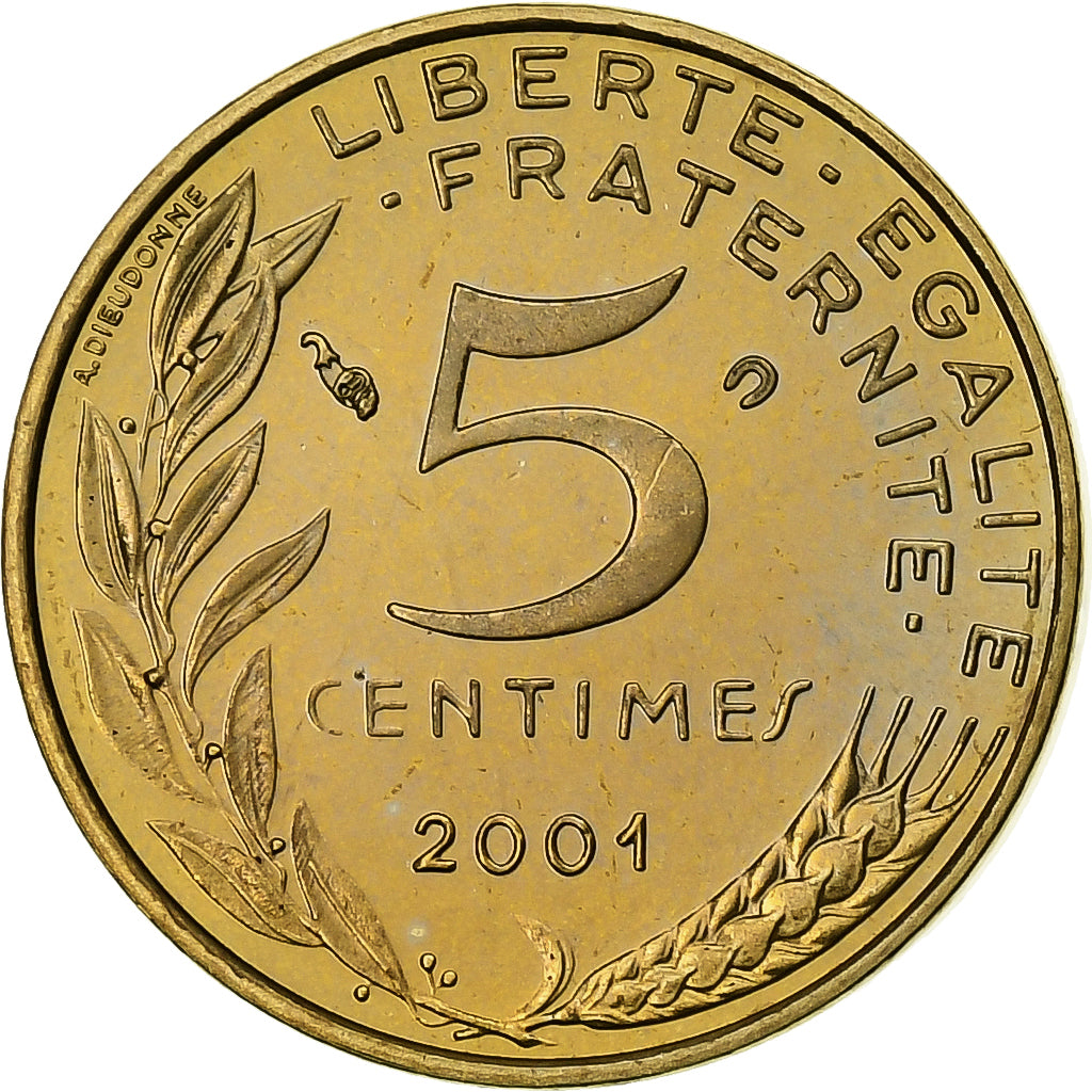 Francia, 5 Centimes, Marianne, 2001, Paris, Prueba, Aluminio - bronce, FDC