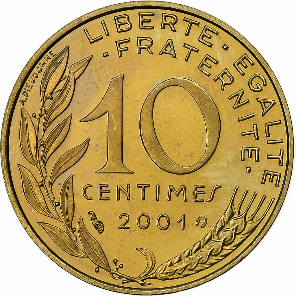Francia, 10 Centimes, Marianne, 2001, Paris, BE, Aluminio - bronce, FDC