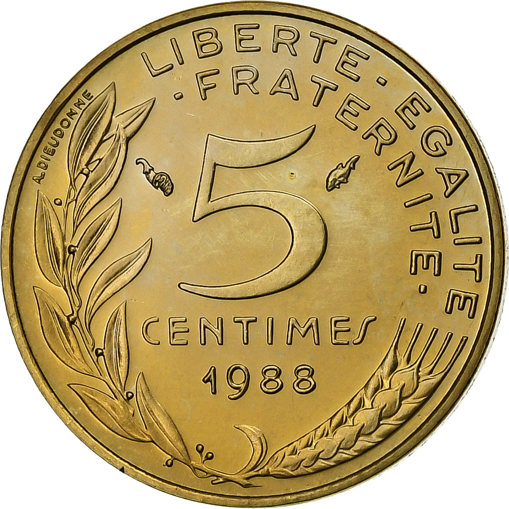 France, 5 Centimes, Marianne, 1988, Paris, série FDC, Aluminum-Bronze