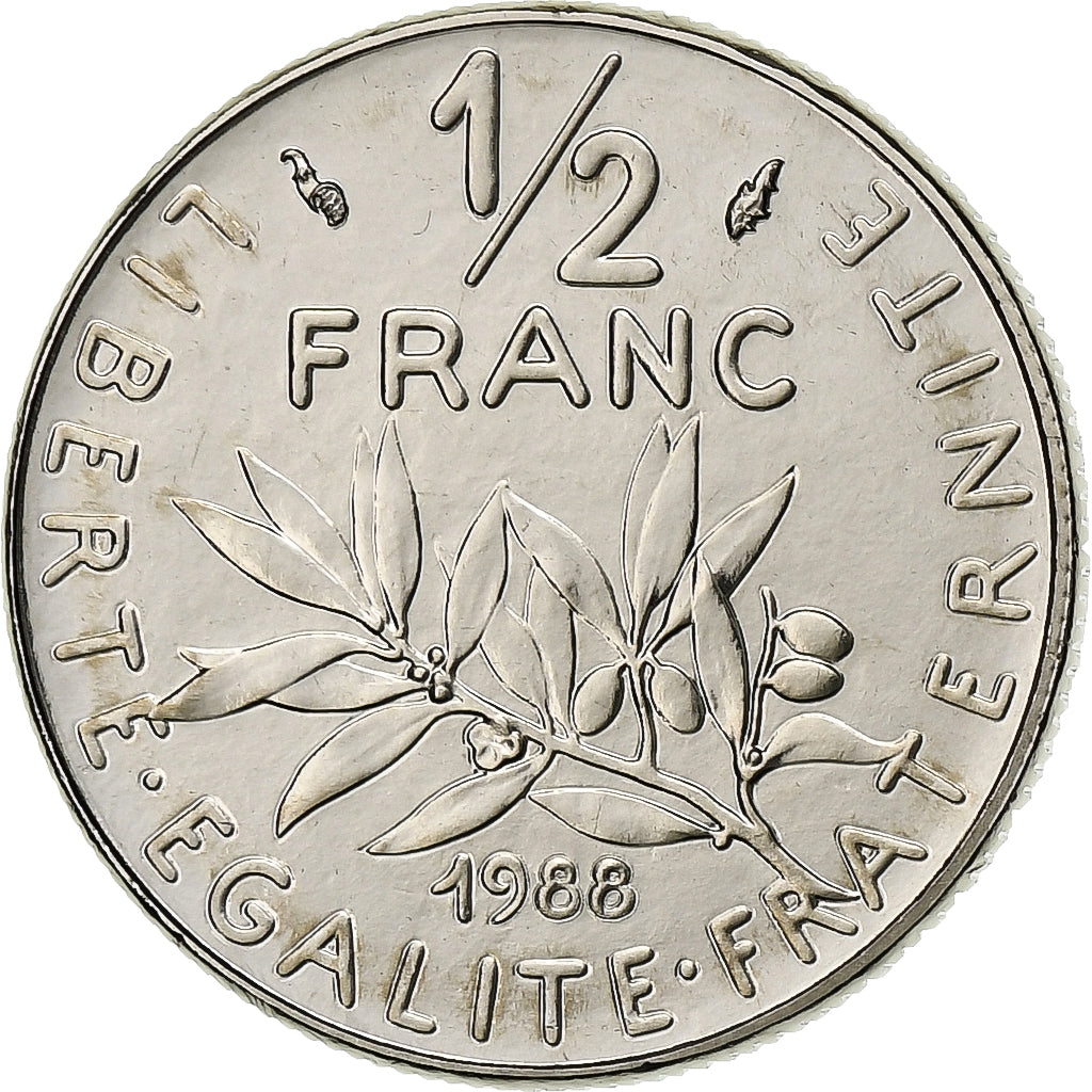 France, 1/2 Franc, Semeuse, 1988, Paris, série FDC, Nickel, MS(65-70)