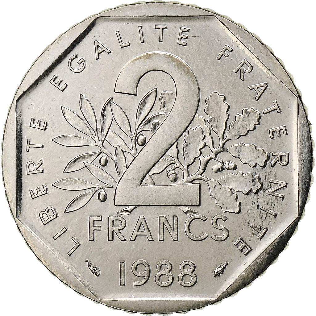Frankreich, 2 Francs, Semeuse, 1988, Paris, FDC, Nickel, STGL, Gadoury:547