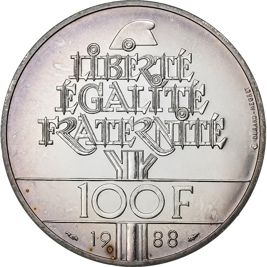Francia, 100 Francs, Fraternité, 1988, Paris, Plata, FDC, Gadoury:903, KM:966