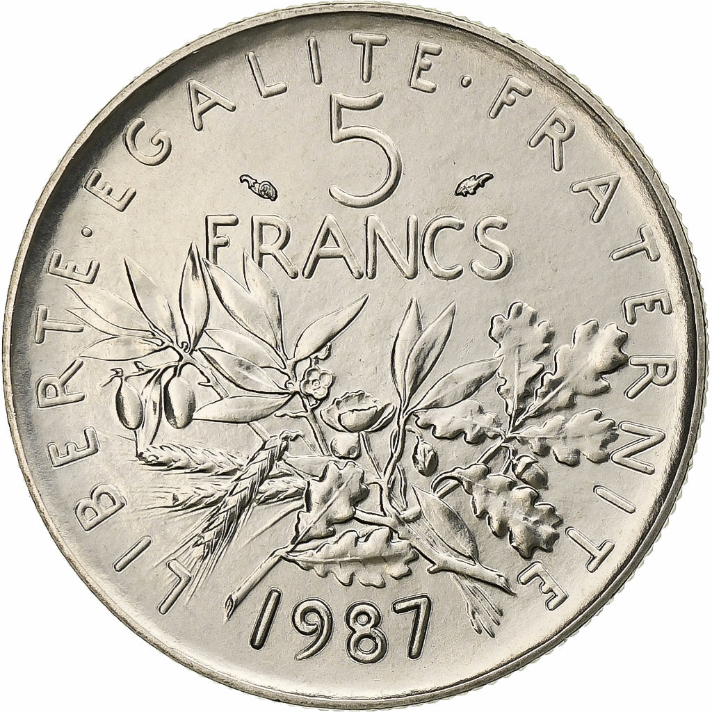France, 5 Francs, Semeuse, 1987, Paris, Nickel Clad Copper-Nickel, MS(65-70)