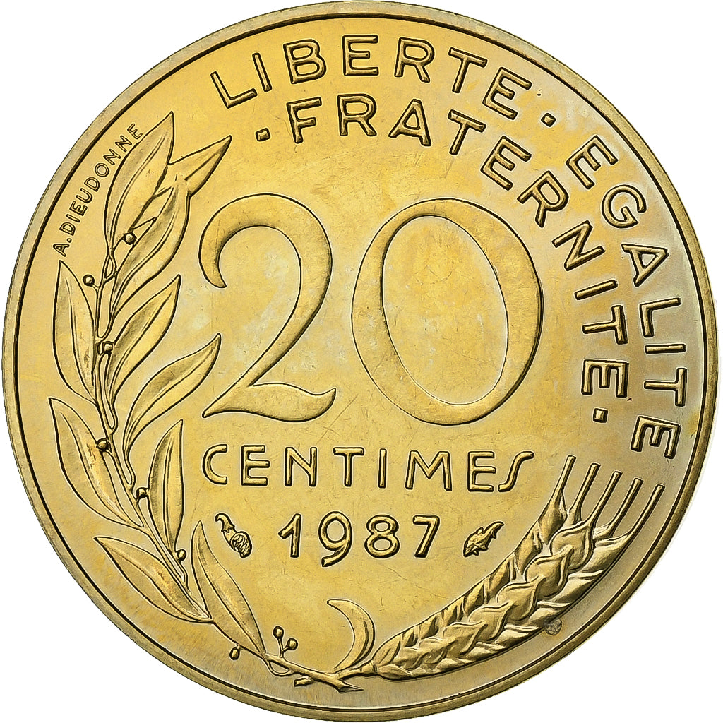 Frankrijk, 20 Centimes, Marianne, 1987, Paris, Aluminum-Bronze, FDC