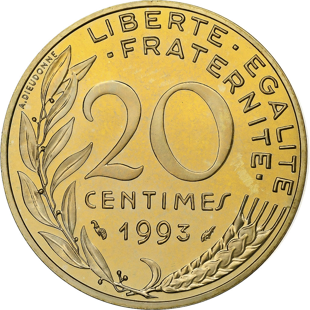 Frankrijk, 20 Centimes, Marianne, 1993, Paris, Proof, Aluminum-Bronze, FDC