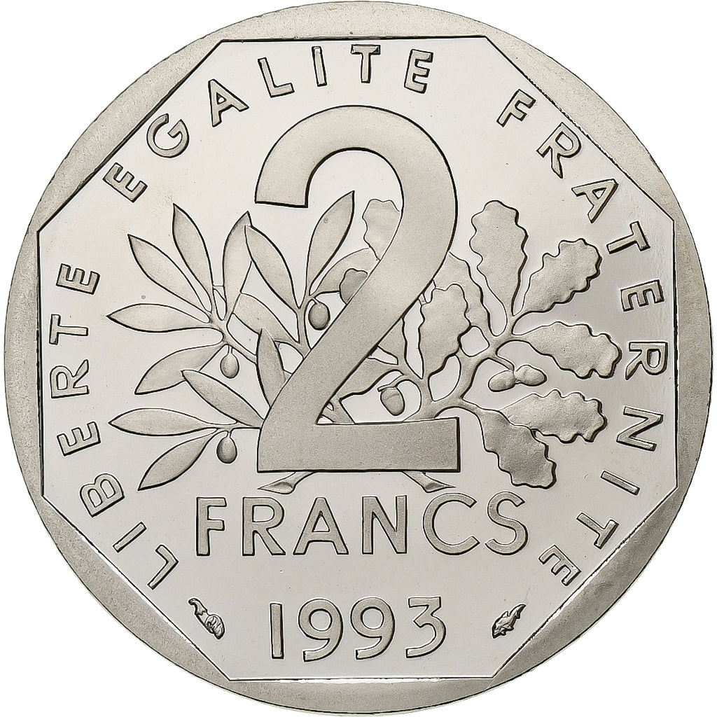 França, 2 Francs, Semeuse, 1993, Paris, Proof, Níquel, MS(65-70), KM:942.2