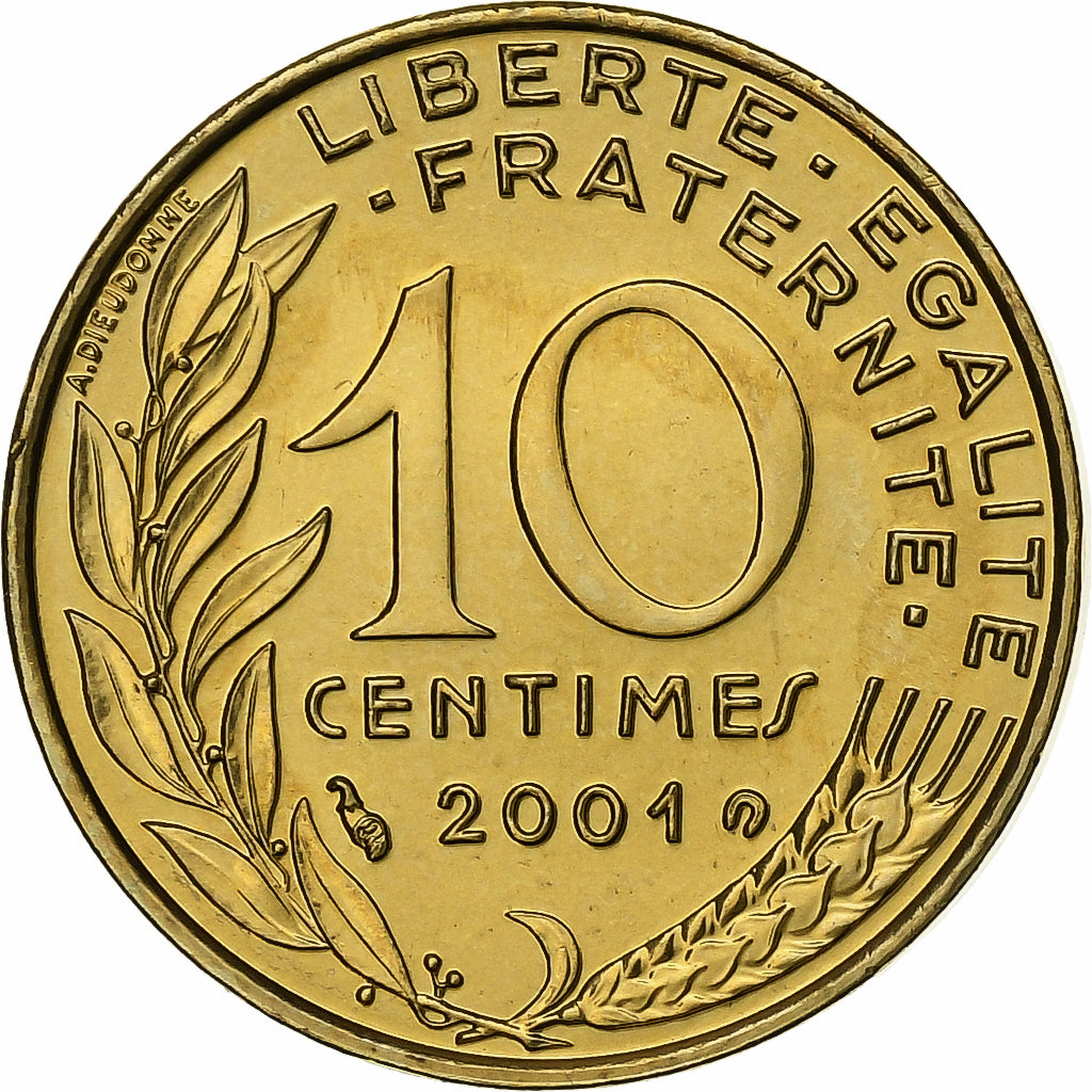 Frankreich, 10 Centimes, Marianne, 2001, Paris, BU, Aluminum-Bronze, STGL
