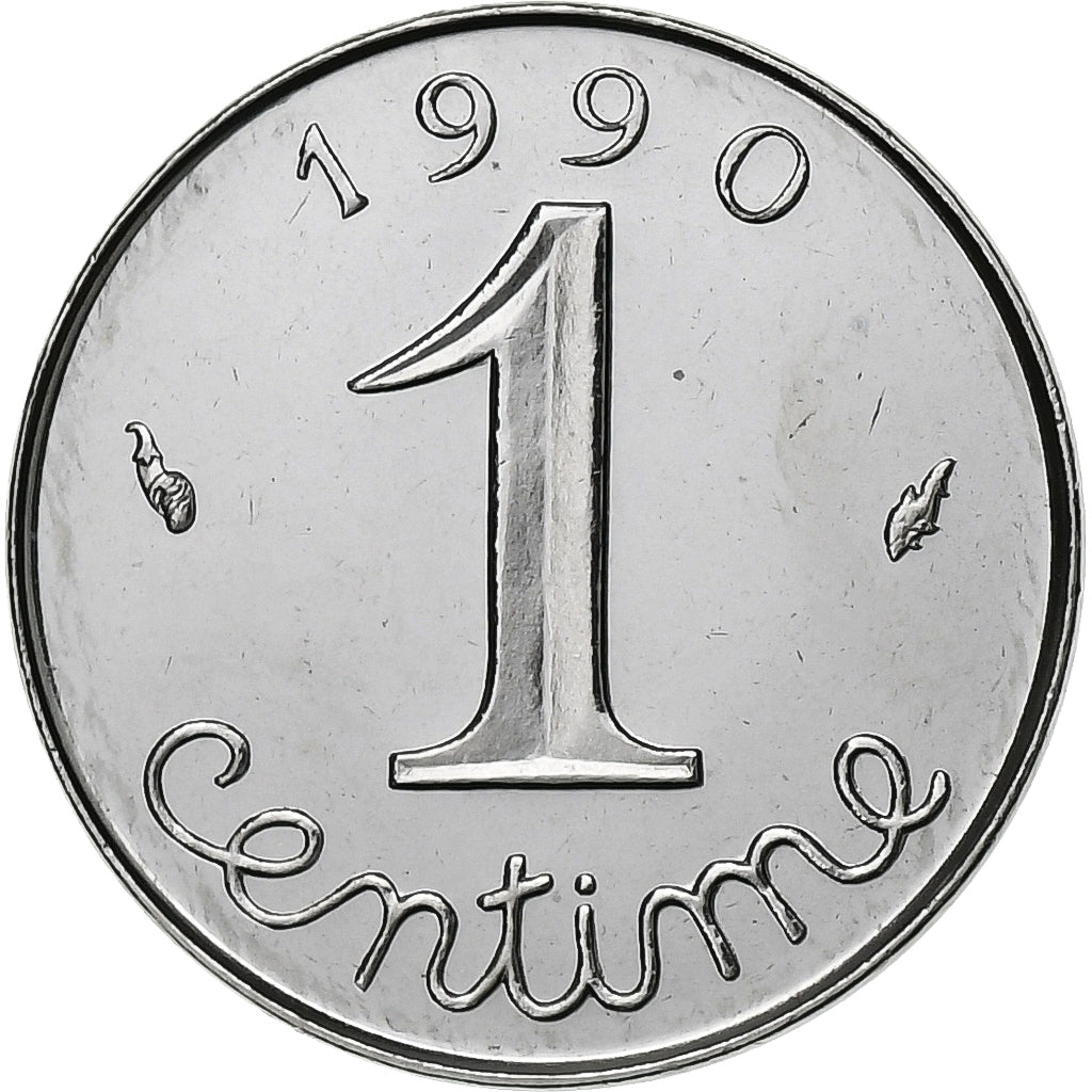 France, Centime, Épi, 1990, Paris, FDC, Stainless Steel, MS(65-70), Gadoury:91