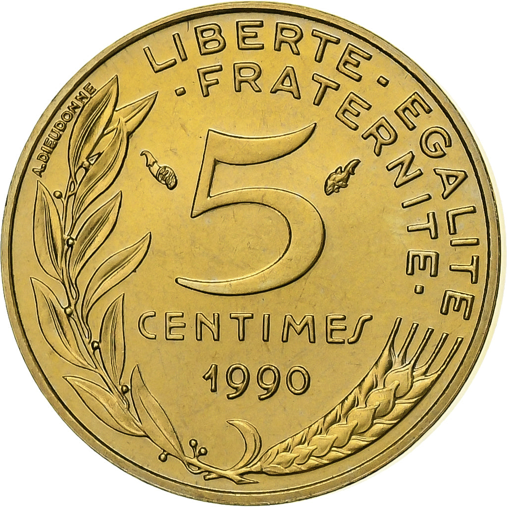 Francia, 5 Centimes, Marianne, 1990, Paris, FDC, Aluminio - bronce, FDC