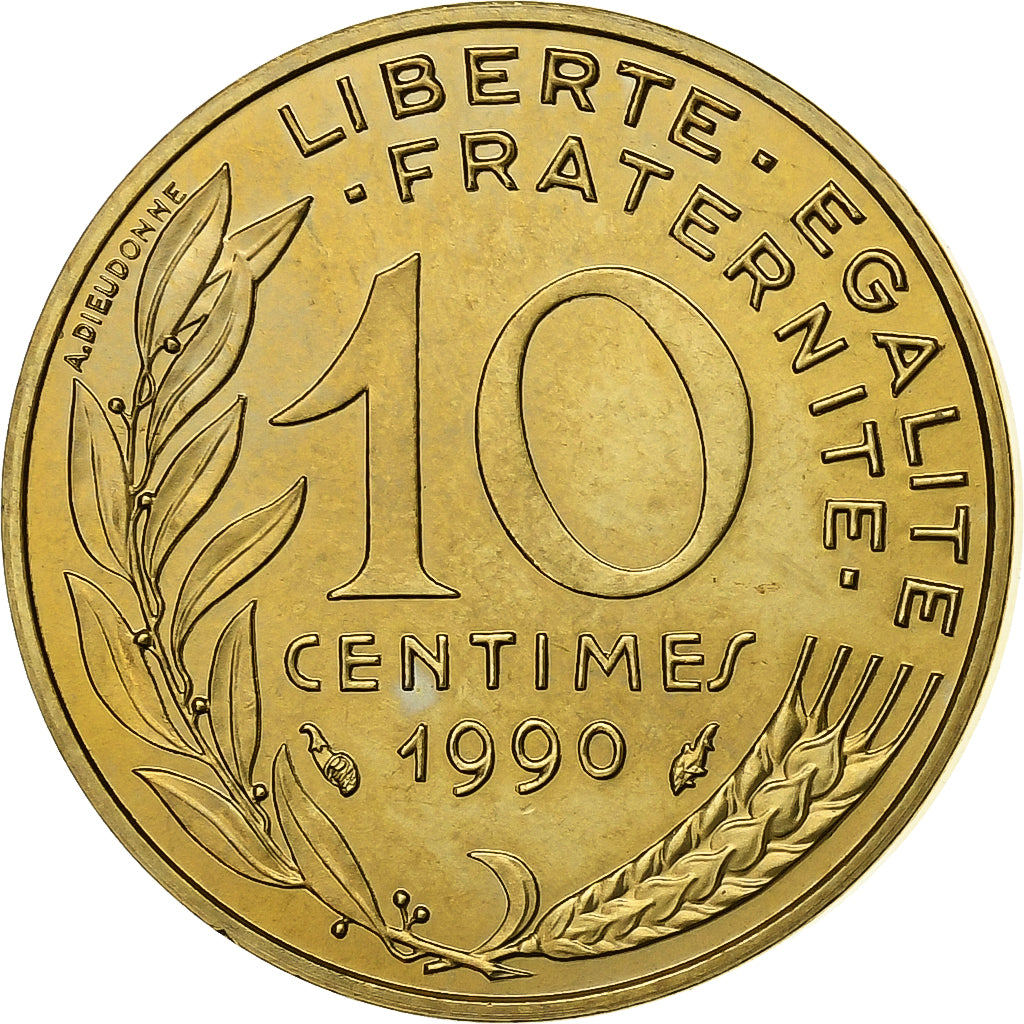 Francia, 10 Centimes, Marianne, 1990, Paris, FDC, Aluminio - bronce, FDC