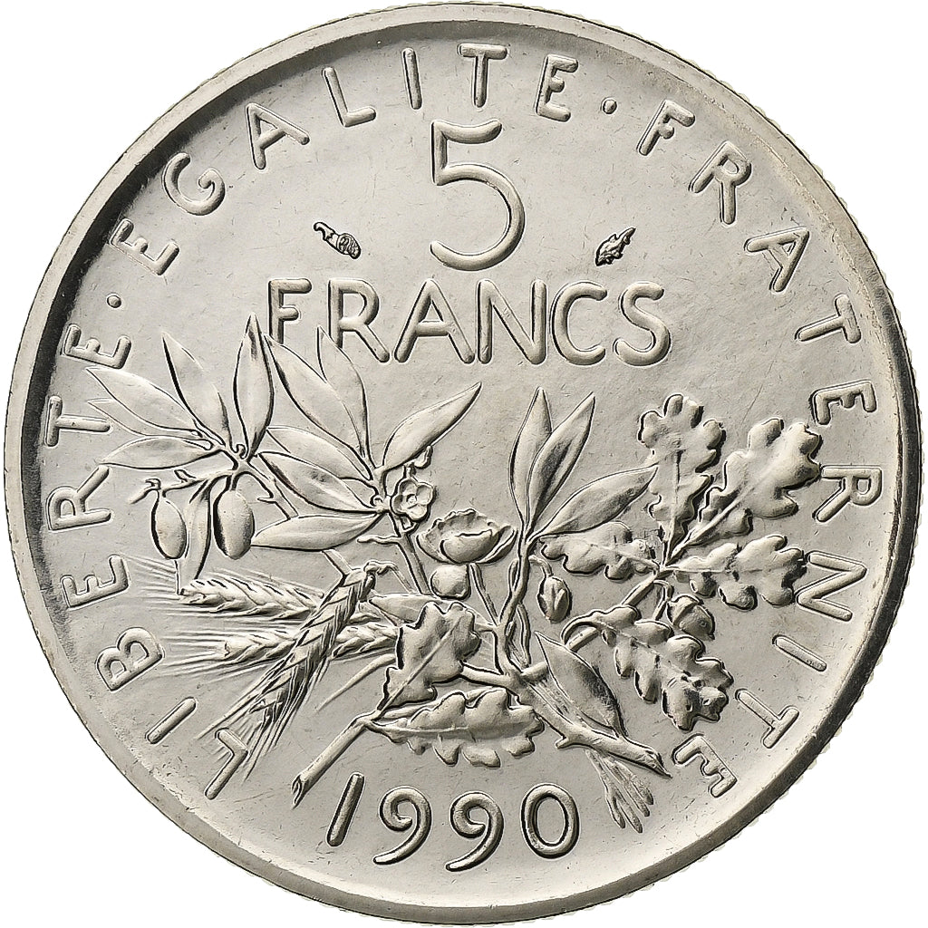 France, 5 Francs, Semeuse, 1990, MDP, série FDC, Copper-nickel, MS(65-70)