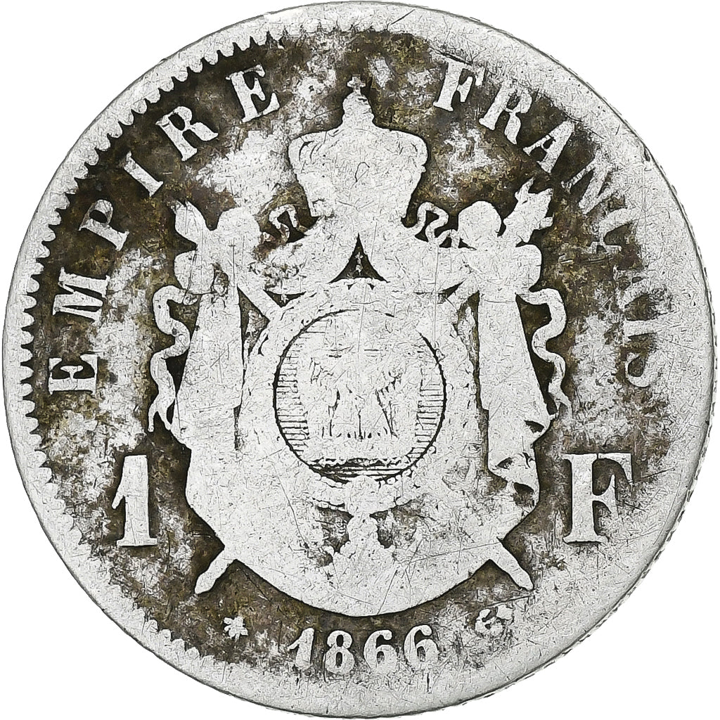 France, Napoléon III, Franc, 1866, Paris, Argent, B+, Gadoury:463, KM:806.1