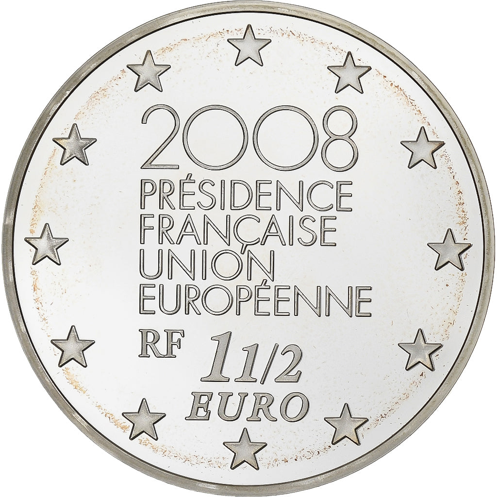 França, 1 1/2 Euro, présidence de l'UE, BE, 2008, Monnaie de Paris, Prata