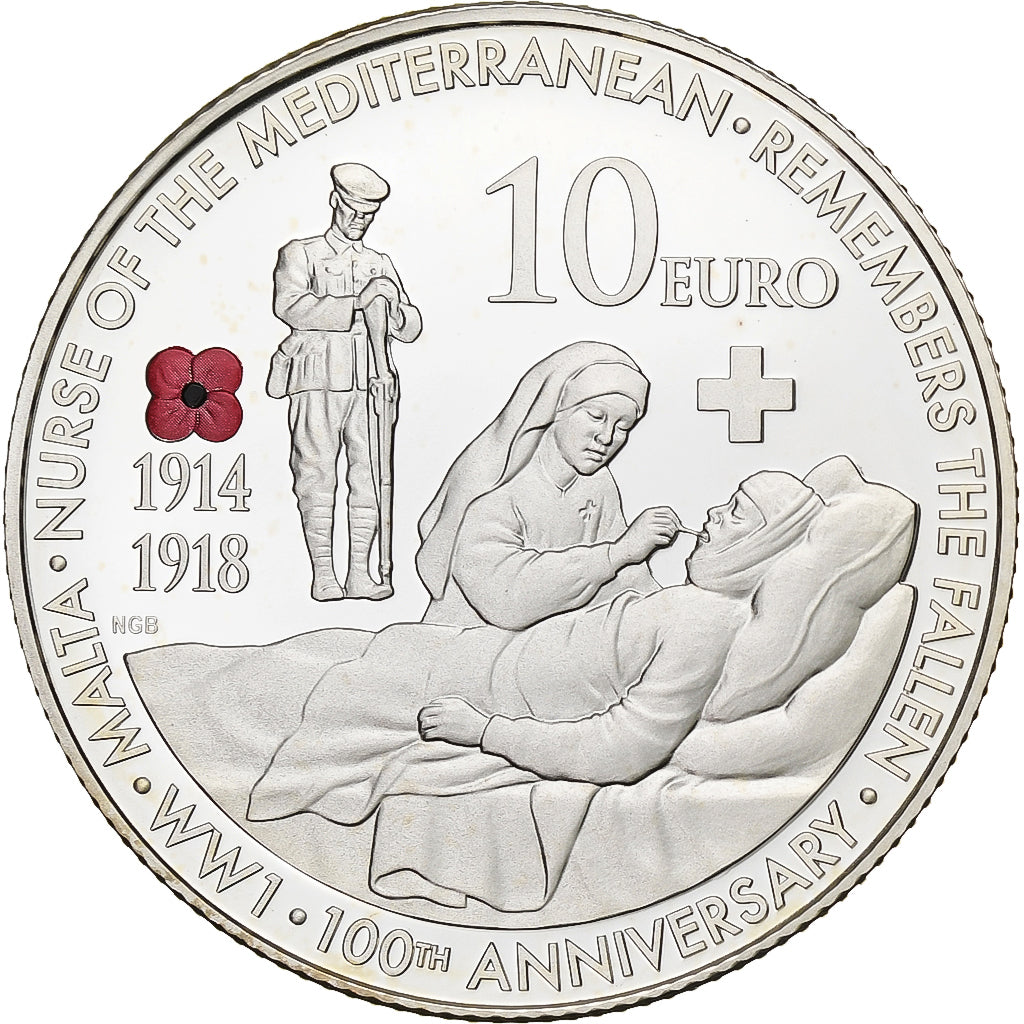 Malta, 10 Euro, WW1 100th anniversary, 2014, Silver, MS(65-70)