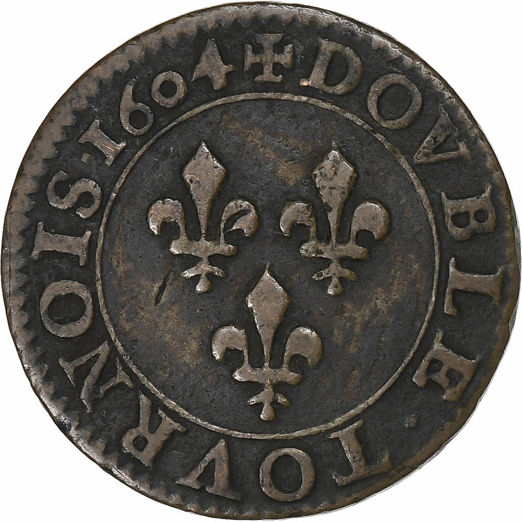 France, Double Tournois, 1604, Paris, Copper, VF(30-35), CGKL:222