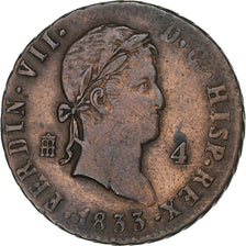 Spagna, Ferdinand VII, 4 maravedis, 1833, Segovia, Rame, MB+, KM:489.2