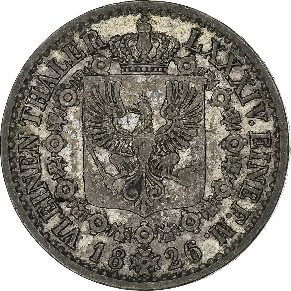 German States, PRUSSIA, Friedrich Wilhelm III, 1/6 Thaler, 1826, Düsseldorf