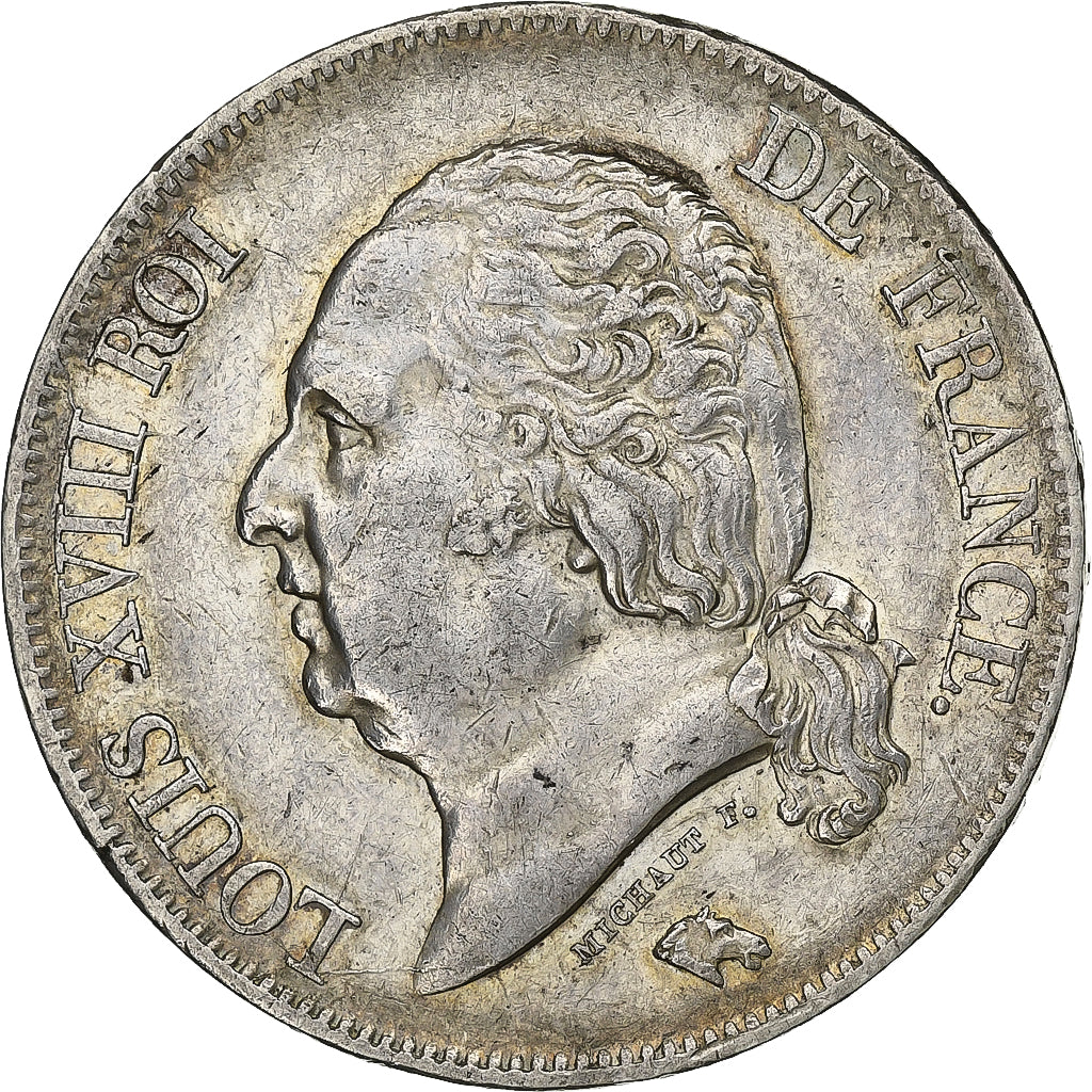 Francja, Louis XVIII, 5 Francs, Louis XVIII, 1822, Lille, Srebro, EF(40-45)