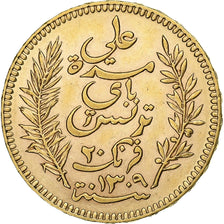 Tunisia, Ali Bey, 20 Francs, 1892/AH1309, Paris, Gold, AU(50-53), Lecompte:444