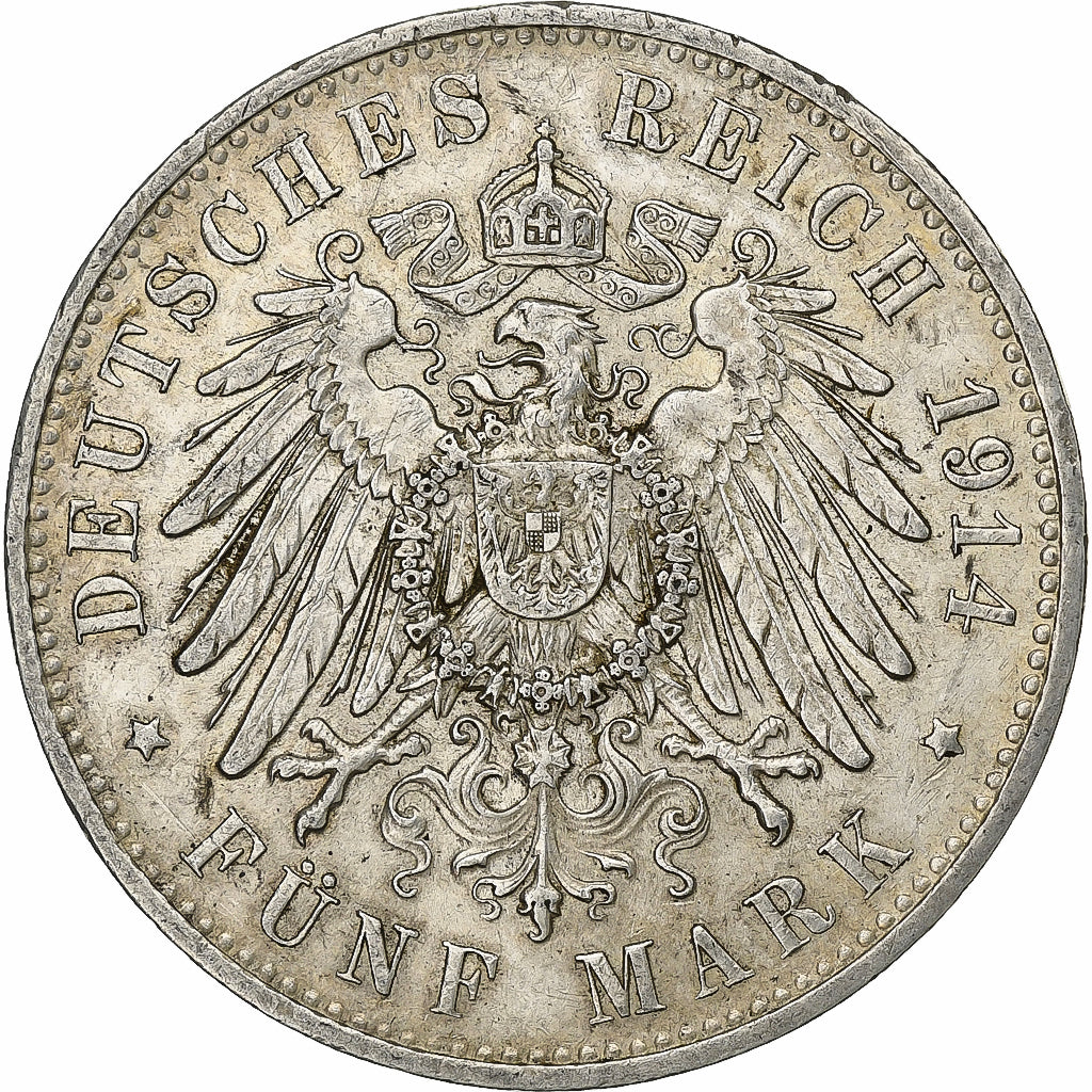 German States, SAXONY-ALBERTINE, Friedrich August III, 5 Mark, 1914