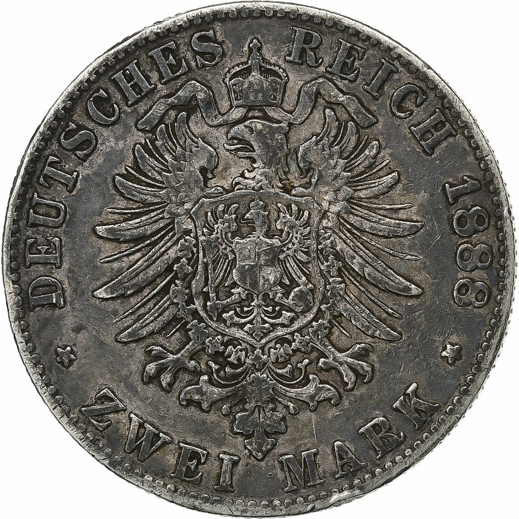 Deutsch Staaten, HAMBURG, 2 Mark, 1888, Hamburg, Silber, S+, KM:604