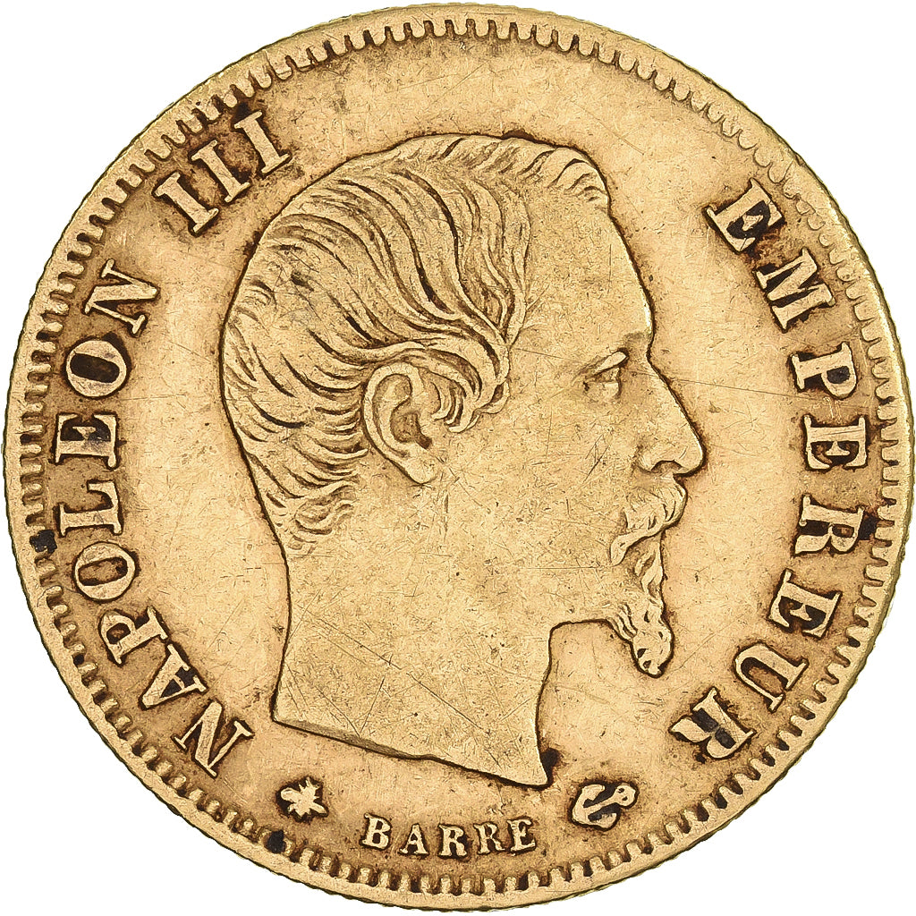 Francja, Napoleon III, 5 Francs, Napoléon III, 1859, Strasbourg, Złoto