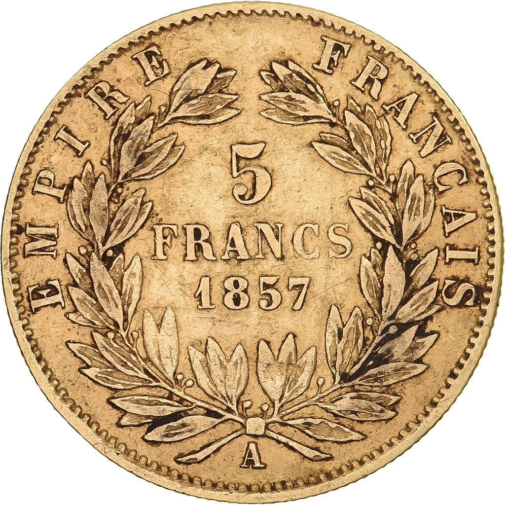 France, Napoleon III, 5 Francs, Napoléon III, 1857, Paris, Gold, VF(30-35)