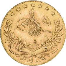 Turkey, Muhammad V, 25 Kurush, 1912, Qustantiniyah, Gold, AU(55-58), KM:773