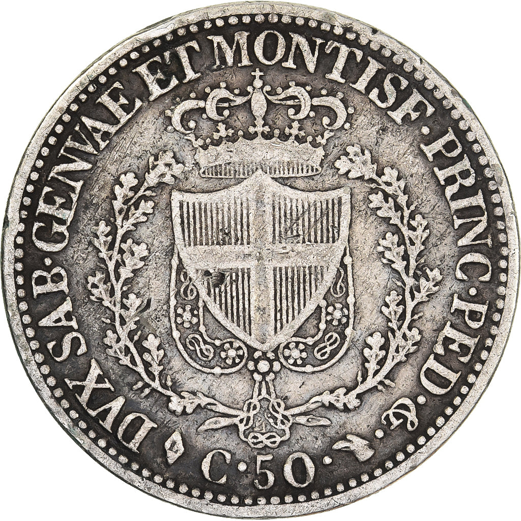 Estados italianos, SARDINIA, Carlo Felice, 50 Centesimi, 1826, Torino, Plata