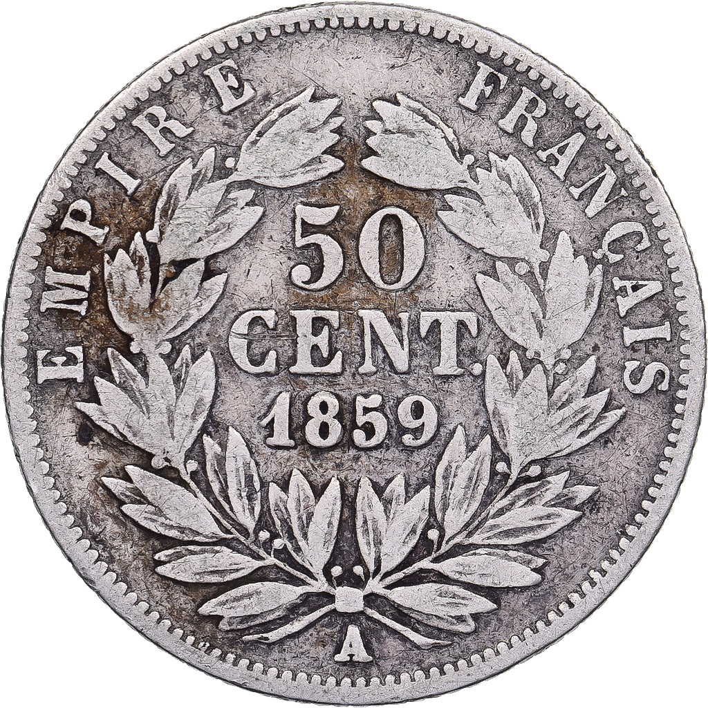 France, Napoleon III, 50 Centimes, Napoléon III, 1859, Paris, Silver