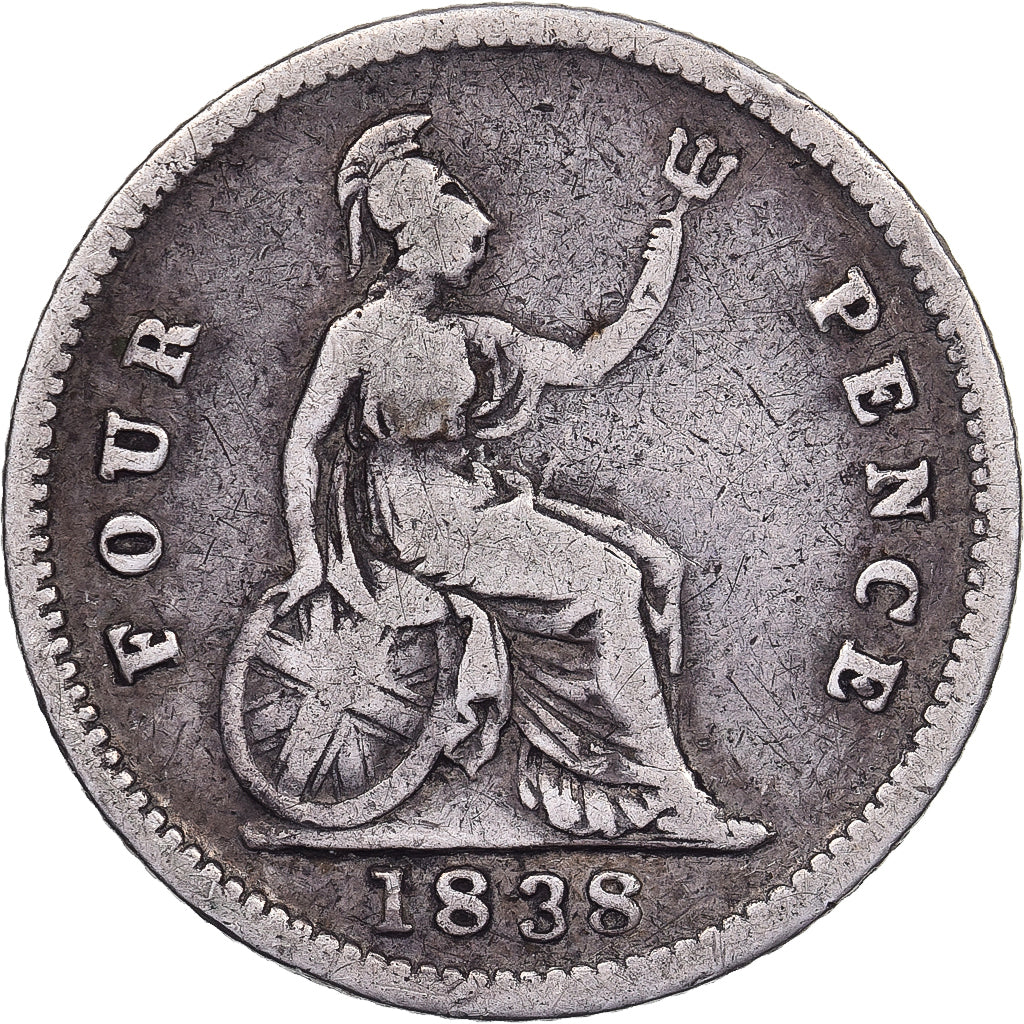 Great Britain, Victoria, 4 Pence, Groat, 1838, Silver, VF(20-25), KM:731.1