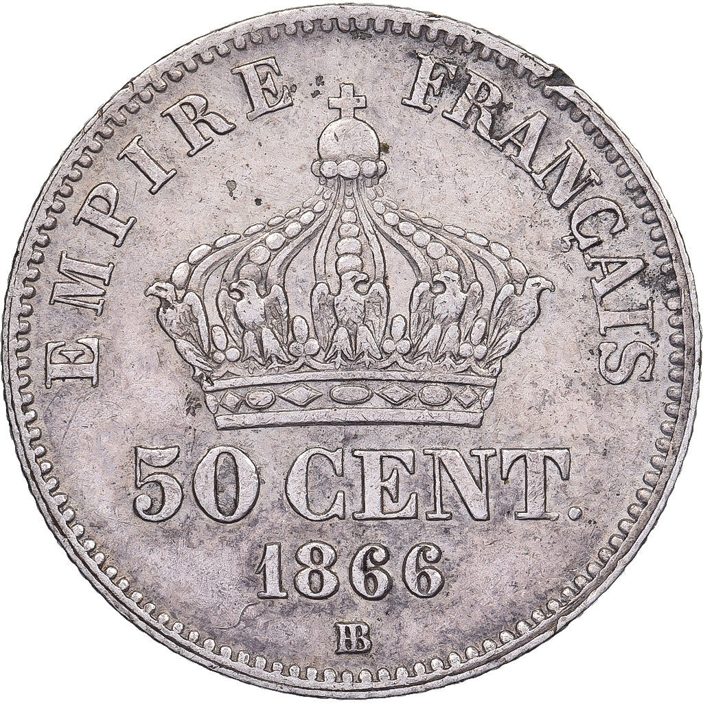Francia, Napoleon III, 50 Centimes, Napoléon III, 1866, Strasbourg, Argento