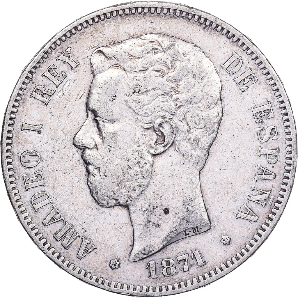 Spain, Amadeao I, 5 Pesetas, 1871, Madrid, Silver, EF(40-45), KM:666