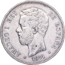 Spain, Amadeao I, 5 Pesetas, 1871, Madrid, Silver, EF(40-45), KM:666