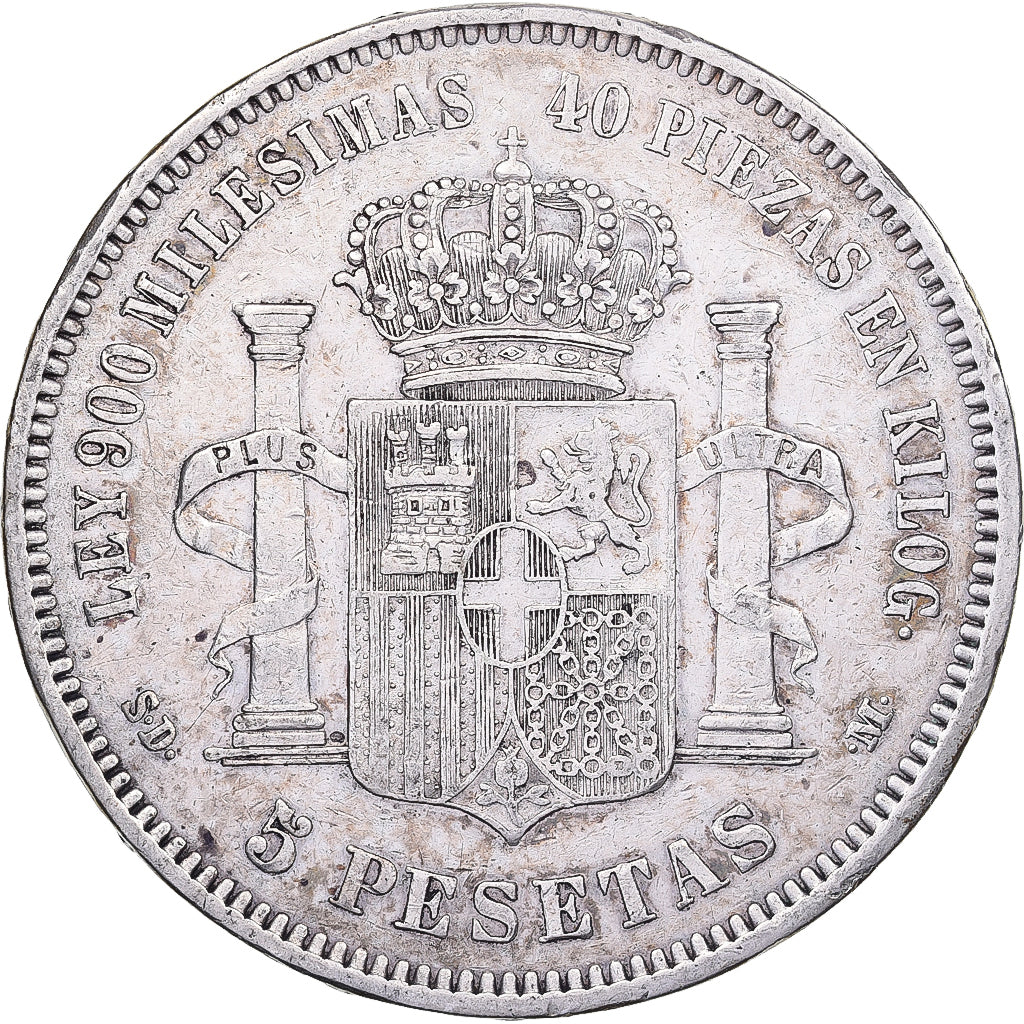 Spain, Amadeao I, 5 Pesetas, 1871, Madrid, Silver, EF(40-45), KM:666
